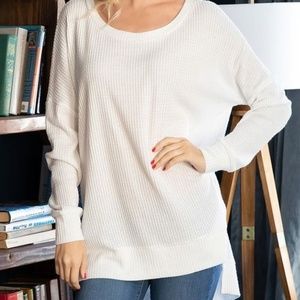 BRUSHED THERMAL WAFFLE SWEATER HI-LOW HEM